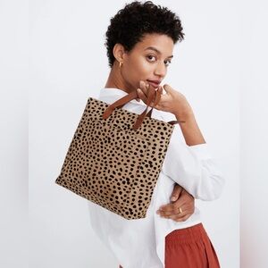 NWT Madewell Zip-Top Small Transport Spotted Calf Hair Leopard Animal Print Tote
